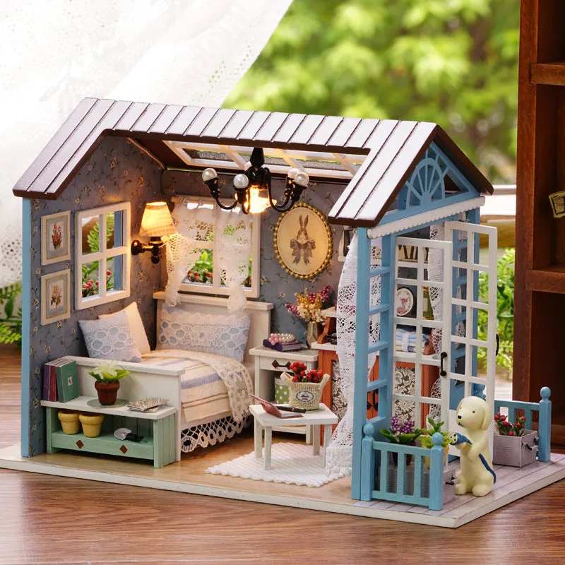 DIY House See Land Time Music Box Cabin with Dust Cover Building Assembly Christmas Gift