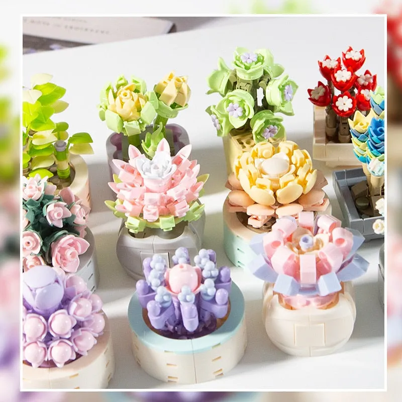 DIY MOC Potted Plants Succulents Cactus Gypsophila Bonsai Tree Gardens Romantic Building Blocks Model Bricks Kids Sets Kits Toys