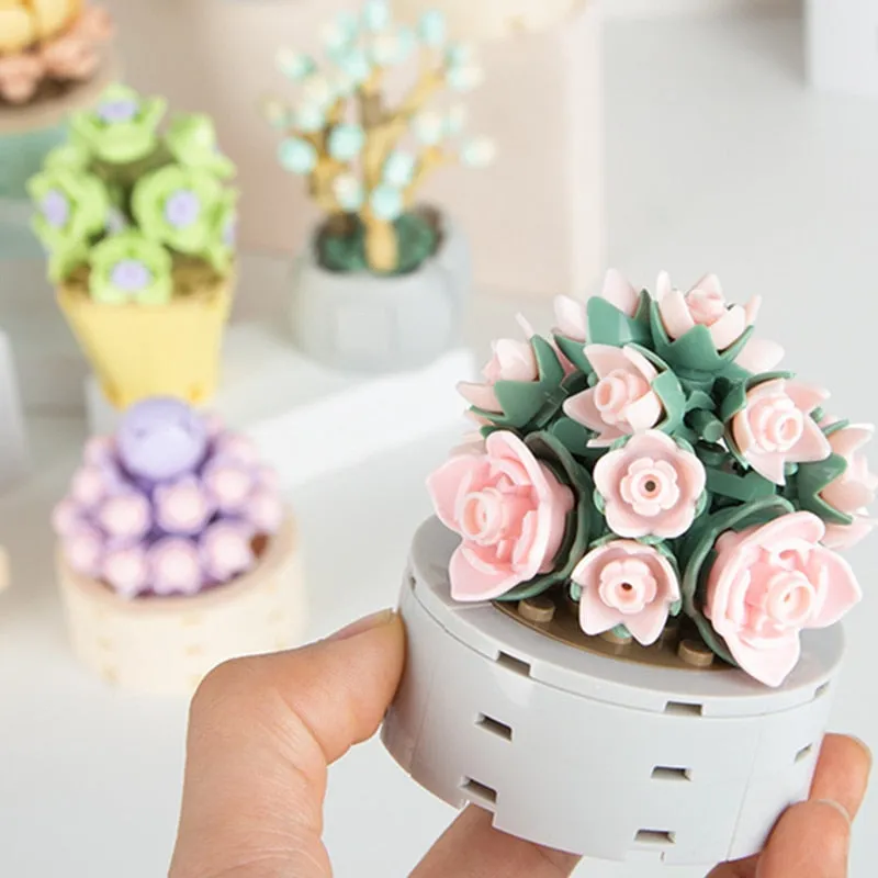 DIY MOC Potted Plants Succulents Cactus Gypsophila Bonsai Tree Gardens Romantic Building Blocks Model Bricks Kids Sets Kits Toys