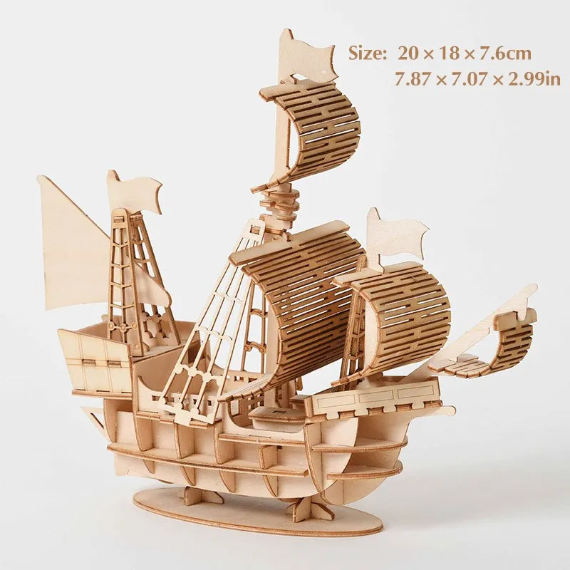 DIY Wooden Ship Puzzle Mechanical Toy Building Game Ornament