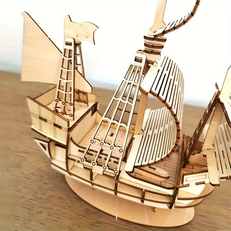 DIY Wooden Ship Puzzle Mechanical Toy Building Game Ornament