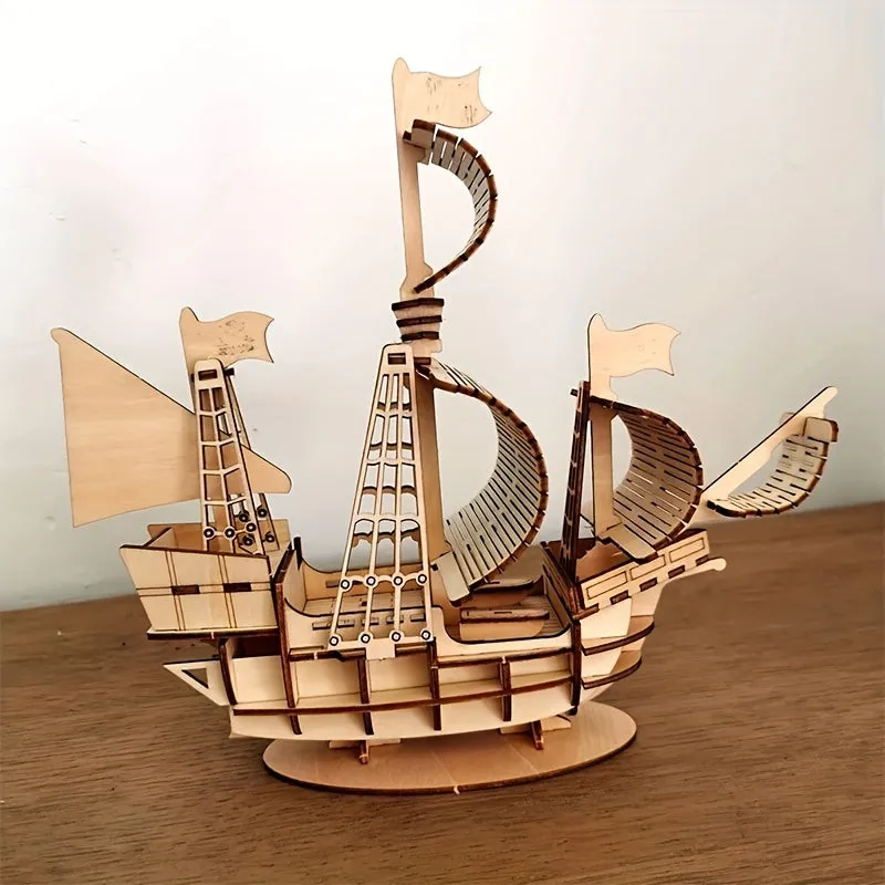 DIY Wooden Ship Puzzle Mechanical Toy Building Game Ornament