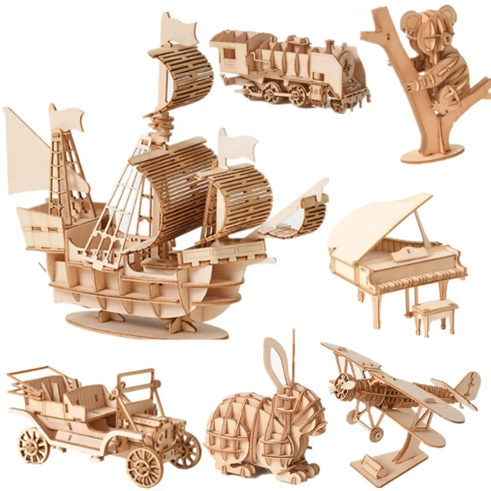 DIY Wooden Ship Puzzle Mechanical Toy Building Game Ornament