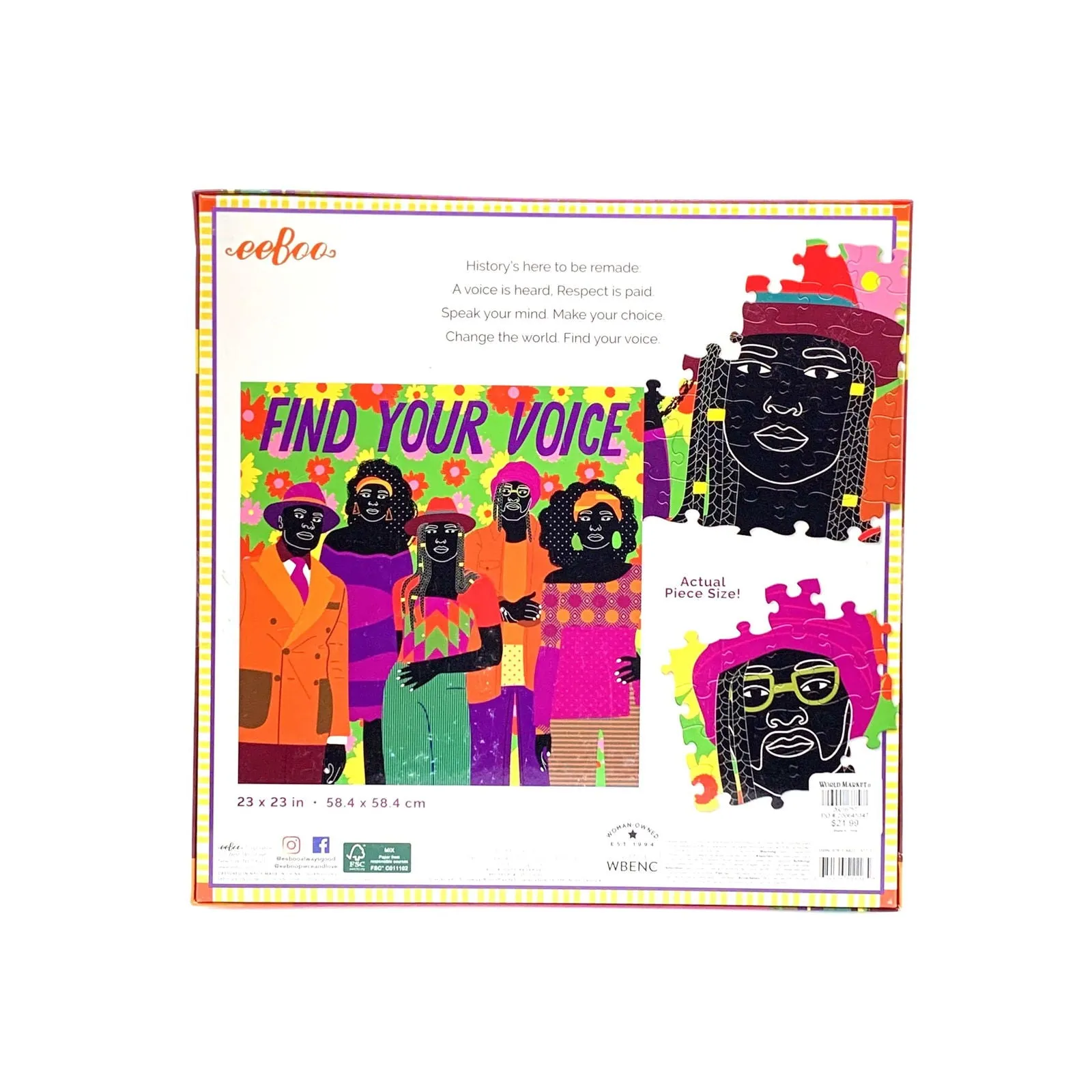 Eeboo | ‘FIND YOUR VOICE’ Jigsaw Puzzle 1000 Pc | Multi-Color | NIB