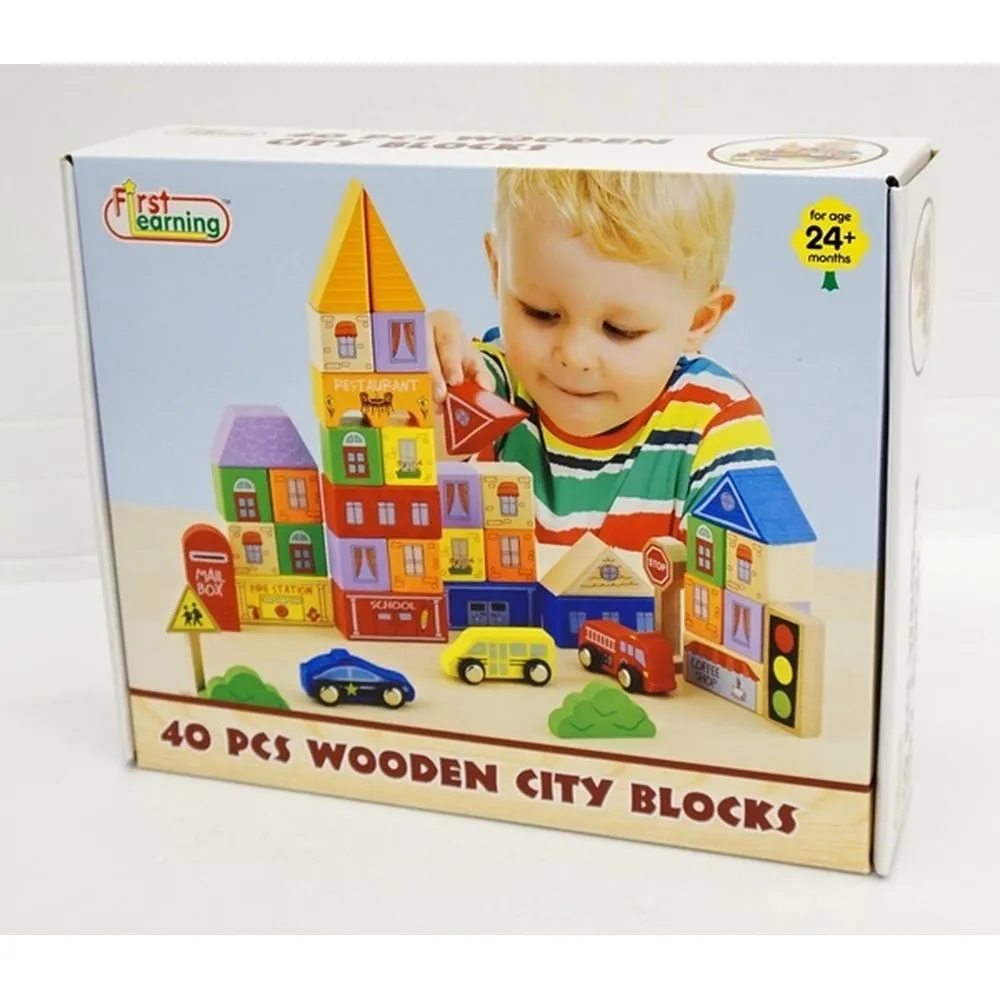 First Learning 40 Piece Wooden City Blocks