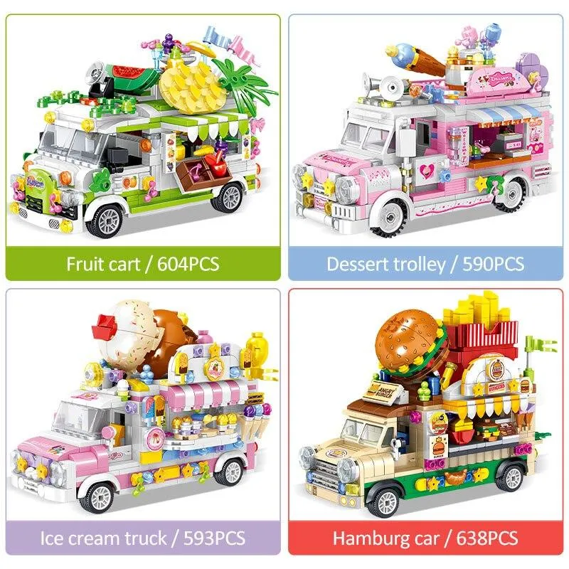 Foodie Micro Building Set Collection Burgers, Desserts, Sushi, and Food Trucks