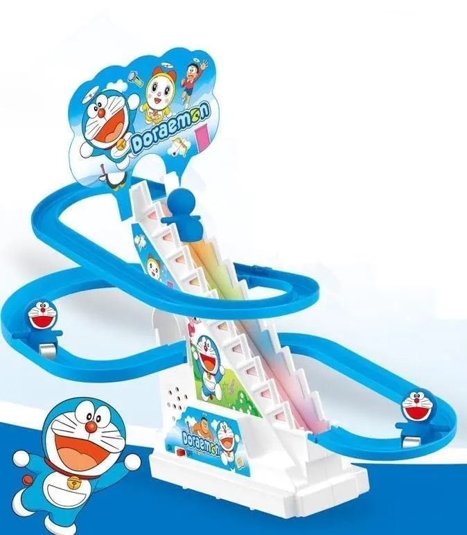 FUNVERSE® Doraemon Track Toys for Kids - Small Doraemon Stair Climbing Toys for Kids, Escalator Toy with Lights and Music - 3 Doraemon Included (Doraemon Track)