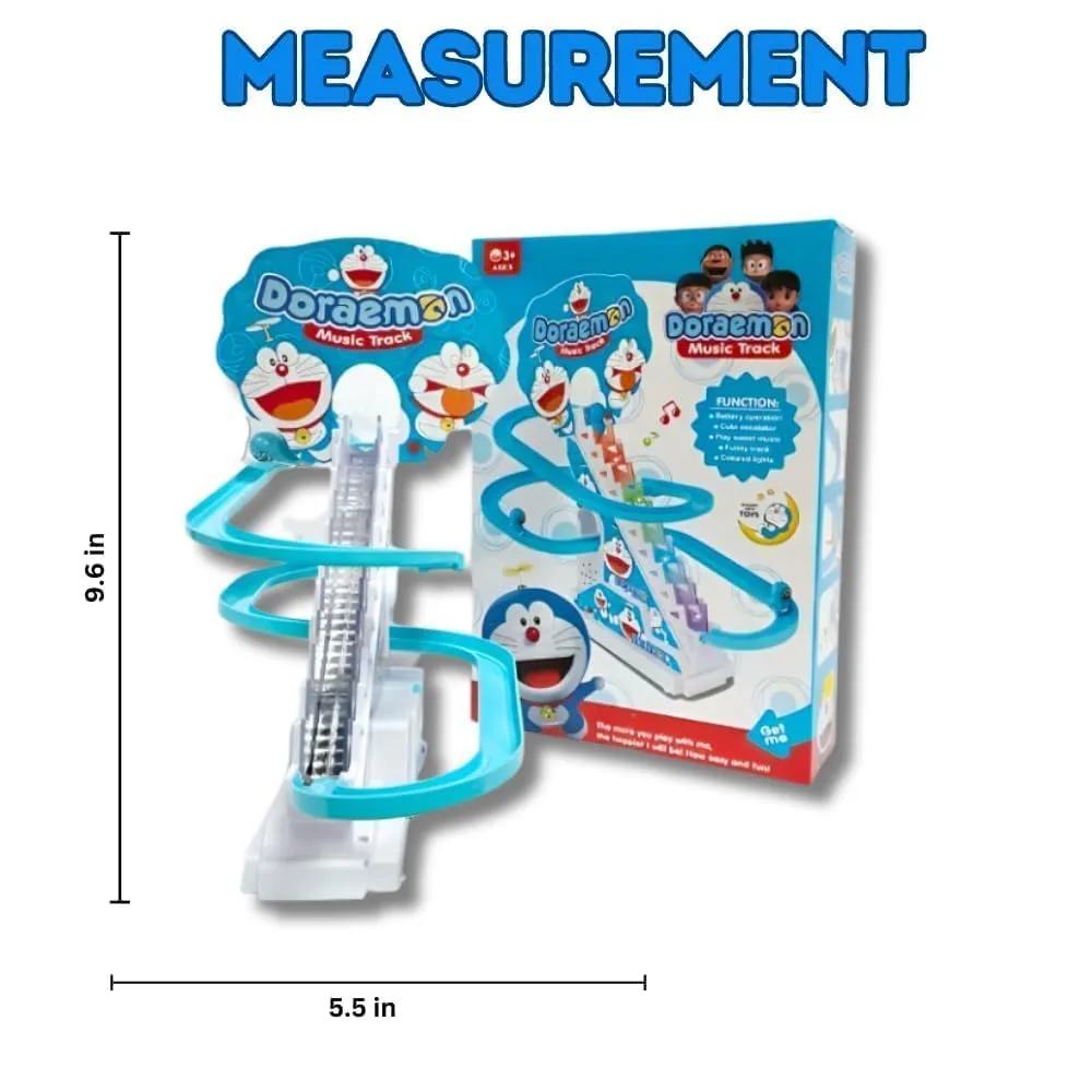 FUNVERSE® Doraemon Track Toys for Kids - Small Doraemon Stair Climbing Toys for Kids, Escalator Toy with Lights and Music - 3 Doraemon Included (Doraemon Track)