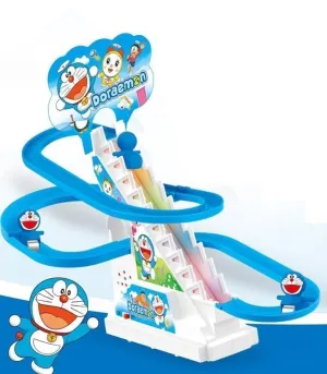 FUNVERSE® Doraemon Track Toys for Kids - Small Doraemon Stair Climbing Toys for Kids, Escalator Toy with Lights and Music - 3 Doraemon Included (Doraemon Track)