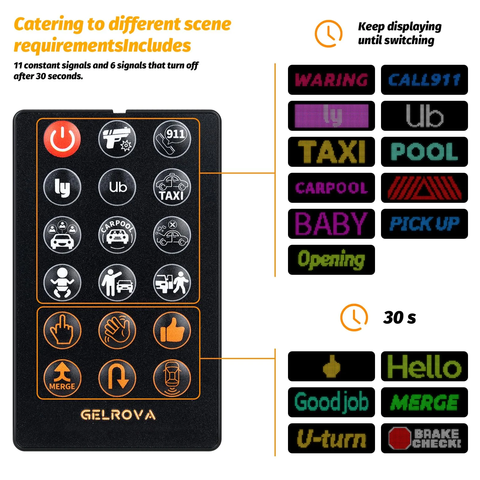 Gelrova Customizable LED Display, Flex LED Panel Sticker, Share Ride Driver Safety Car Sign Light Remote Control, Call 911 Custom GIFS Scrolling Programmable LED Sign, Car Star 6 Driver Version