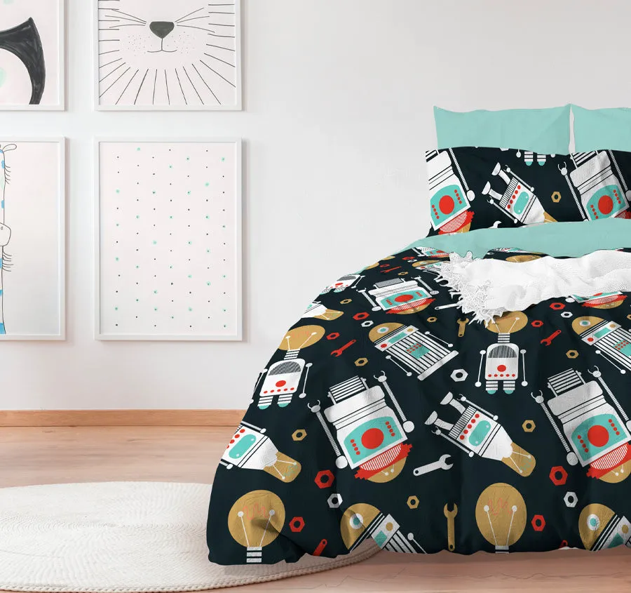 Glow Robo Quilt Cover Set Navy