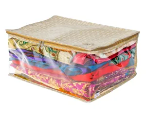 Heart Home Check Design Laminated Transparent Waterproof Underbed Storage Bag, Storage Organiser For Quilts, Blankets, Pillows, Bedsheets, Towels, Summer and Winter Cloth (Gold)-HS_38_HEARTH21445