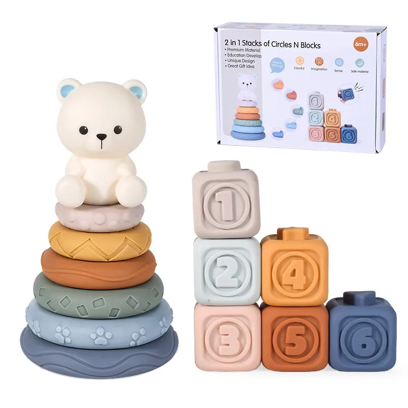 Infant Puzzle Building Blocks Cognitive Relief Square Soft Building Blocks Jenga Vinyl Building Blocks of Flexible Glue Toys