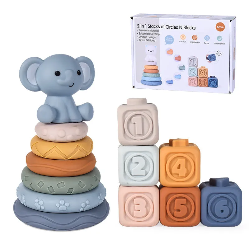 Infant Puzzle Building Blocks Cognitive Relief Square Soft Building Blocks Jenga Vinyl Building Blocks of Flexible Glue Toys