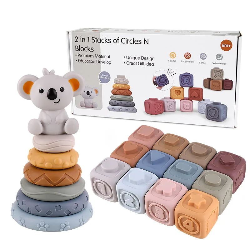 Infant Puzzle Building Blocks Cognitive Relief Square Soft Building Blocks Jenga Vinyl Building Blocks of Flexible Glue Toys