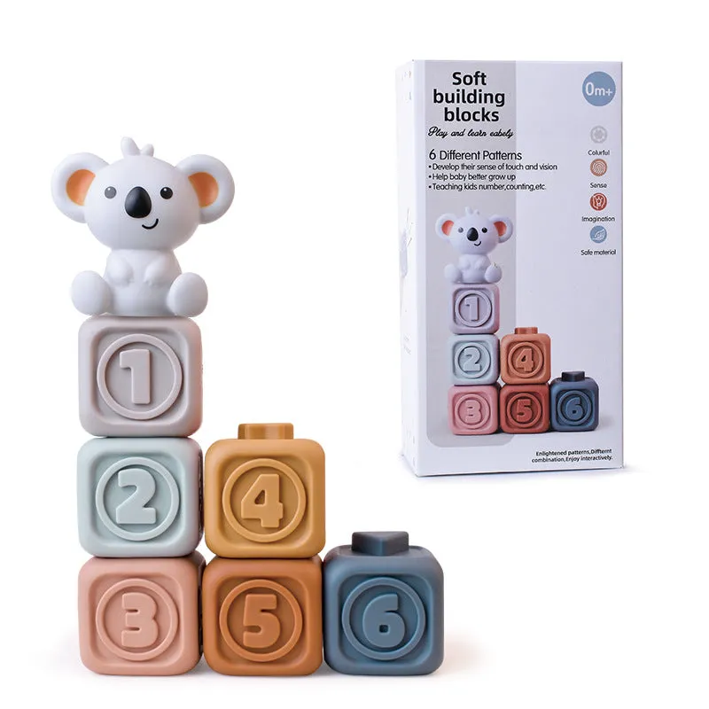 Infant Puzzle Building Blocks Cognitive Relief Square Soft Building Blocks Jenga Vinyl Building Blocks of Flexible Glue Toys