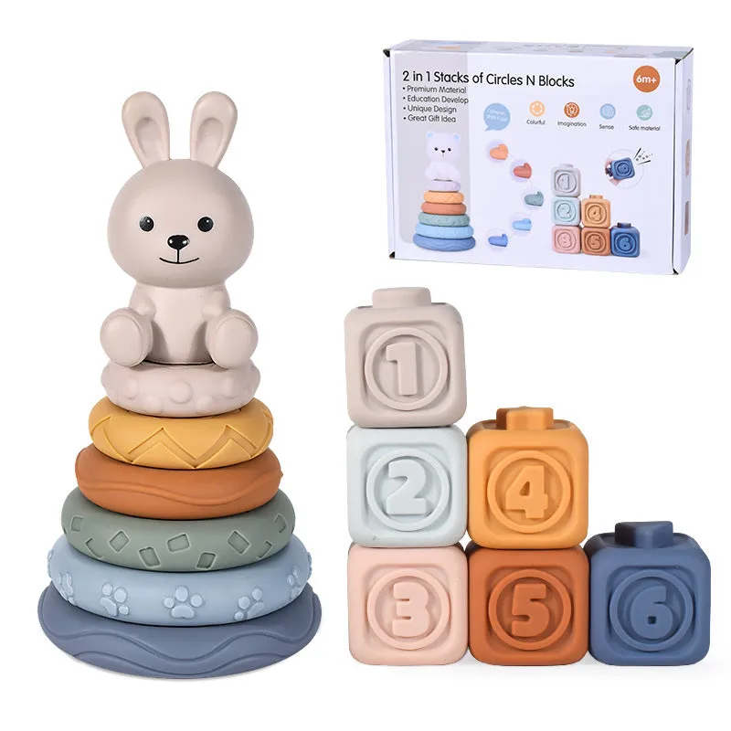 Infant Puzzle Building Blocks Cognitive Relief Square Soft Building Blocks Jenga Vinyl Building Blocks of Flexible Glue Toys