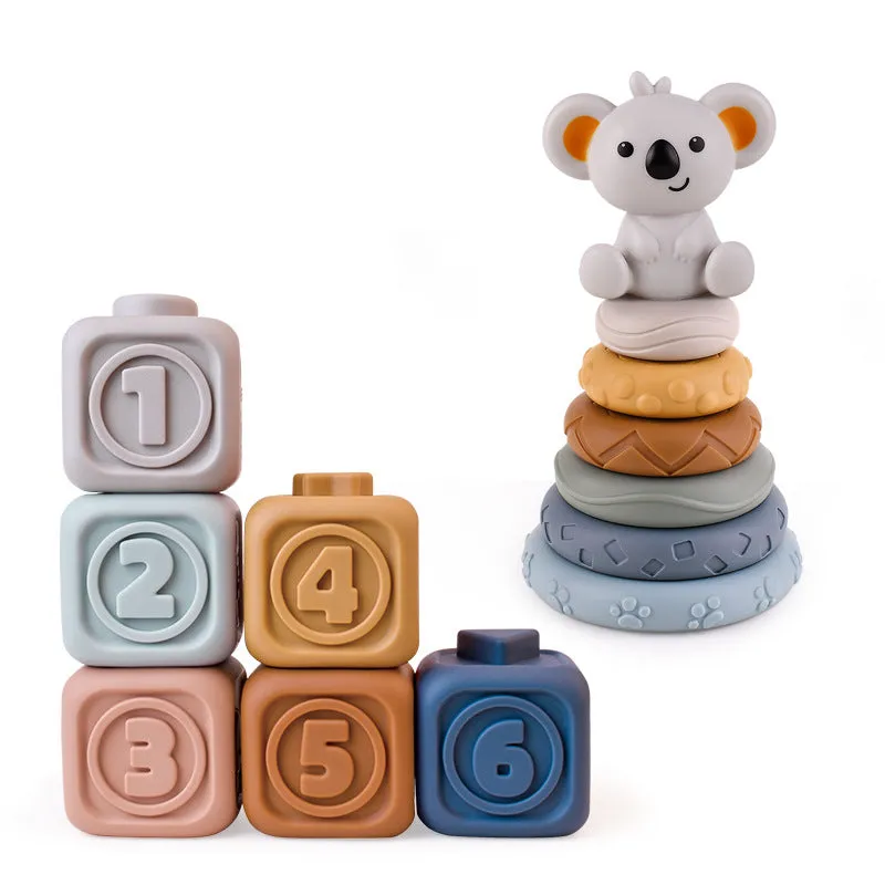 Infant Puzzle Building Blocks Cognitive Relief Square Soft Building Blocks Jenga Vinyl Building Blocks of Flexible Glue Toys