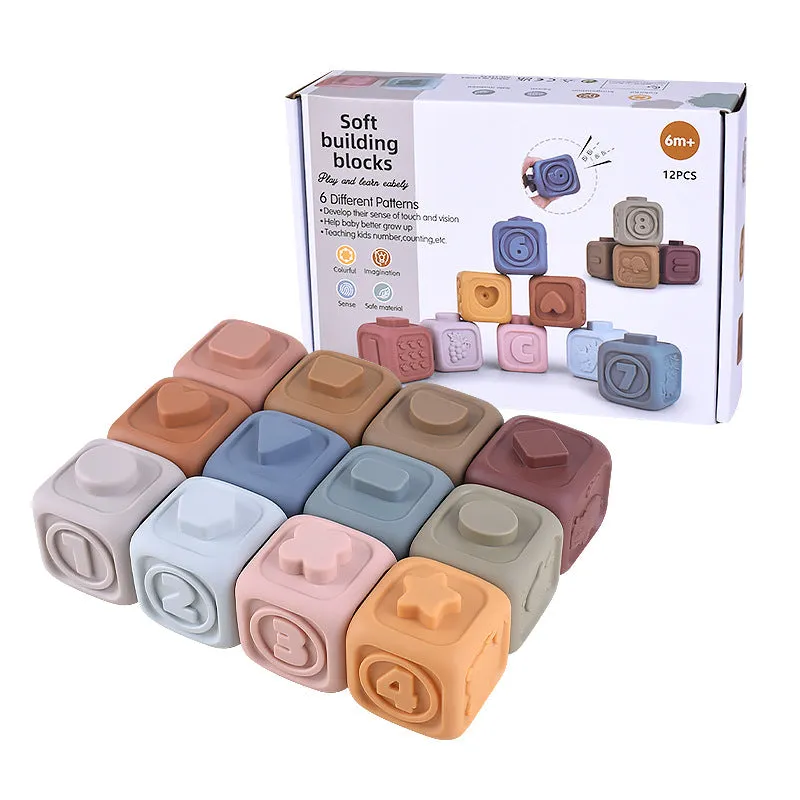 Infant Puzzle Building Blocks Cognitive Relief Square Soft Building Blocks Jenga Vinyl Building Blocks of Flexible Glue Toys