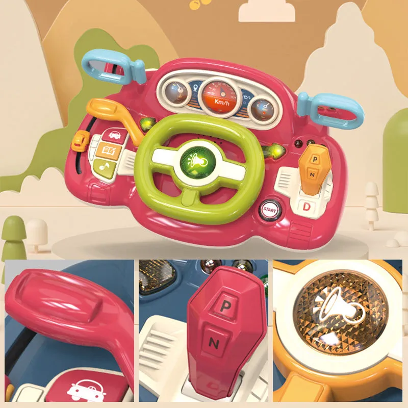 Kids Simulation Steering Wheel Toy Car Driving Toy with Music Light Pretend Driving Toy