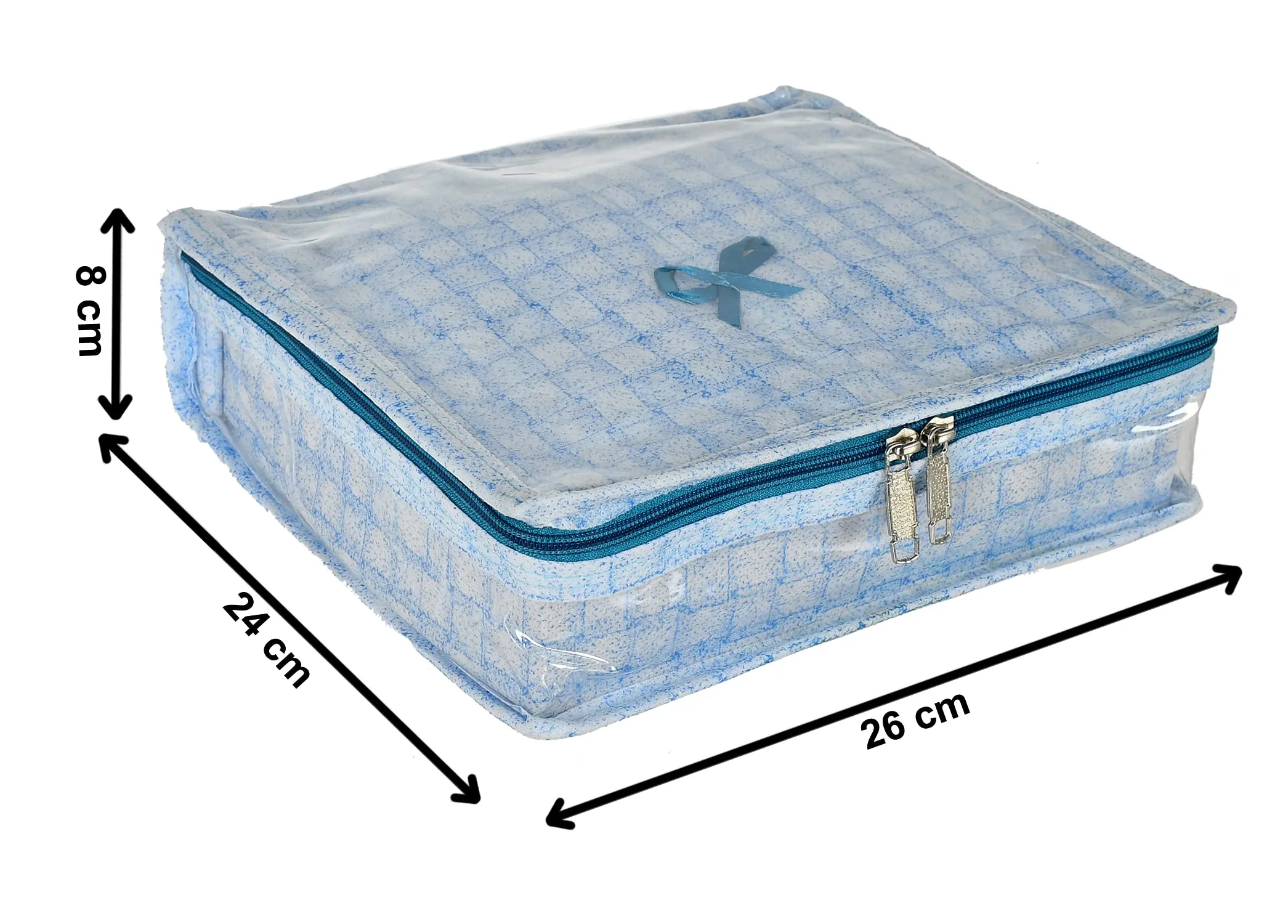 Kuber Industries Check Design Laminated PVC Jewellery Box/Organizer with 4 Transparent Pouch & 1 Bangle/Watch Rod-Pack of 2 (Blue)-HS_38_LUGGAGE21276