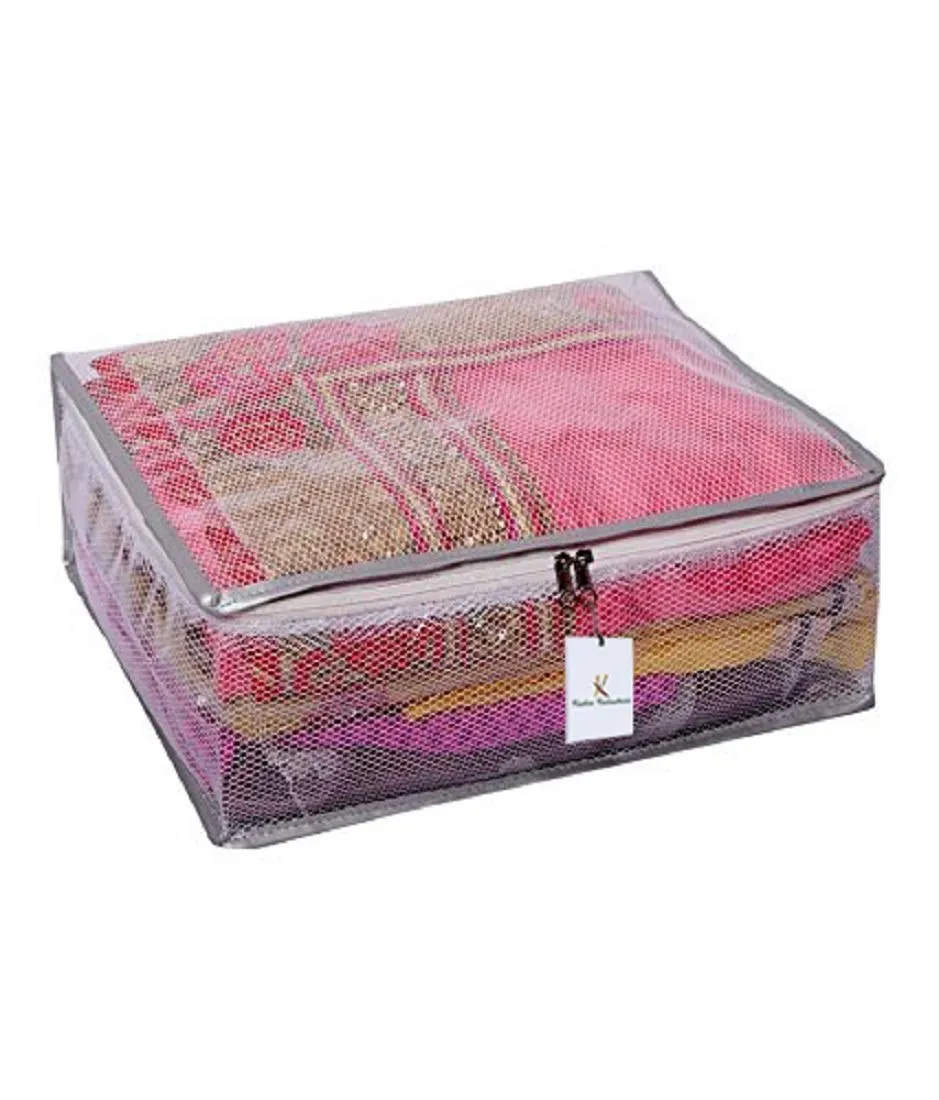 Kuber Industries Clothes Organizer For Wardrobe (Pack of 2) - Transparent Storage Organizer For Saree | Shirts | Salwar Suit - Dress Organizer For Wardrobe - Saree Covers With Zip (Transparent)