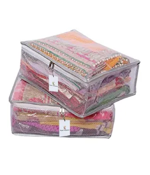 Kuber Industries Clothes Organizer For Wardrobe (Pack of 2) - Transparent Storage Organizer For Saree | Shirts | Salwar Suit - Dress Organizer For Wardrobe - Saree Covers With Zip (Transparent)