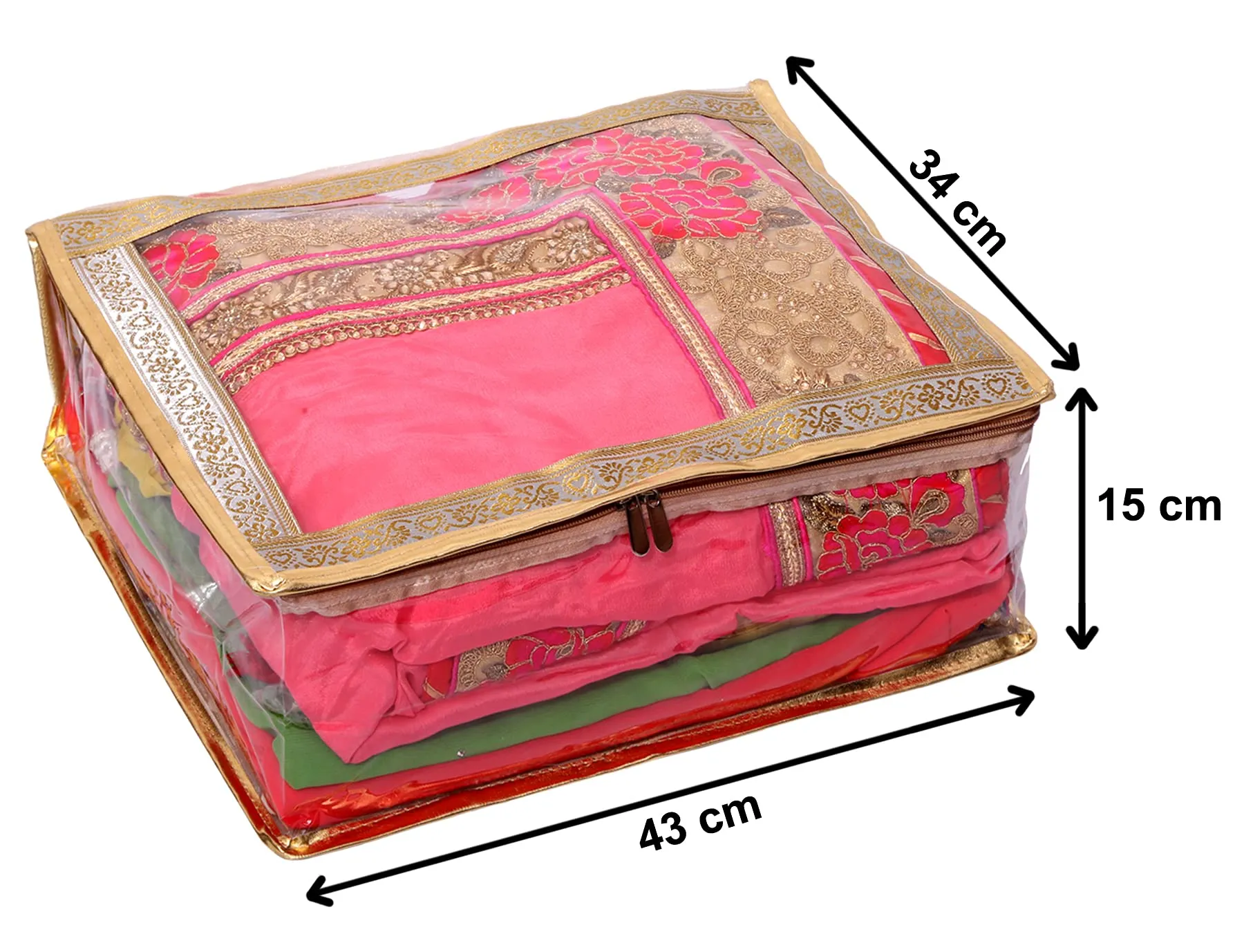 Kuber Industries Dot Printed 3 Piece Transparent PVC Saree Cover/Clothes/Storage Bag Organiser For Wardrobe (Gold)