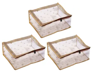 Kuber Industries Dot Printed 3 Piece Transparent PVC Saree Cover/Clothes/Storage Bag Organiser For Wardrobe (Gold)