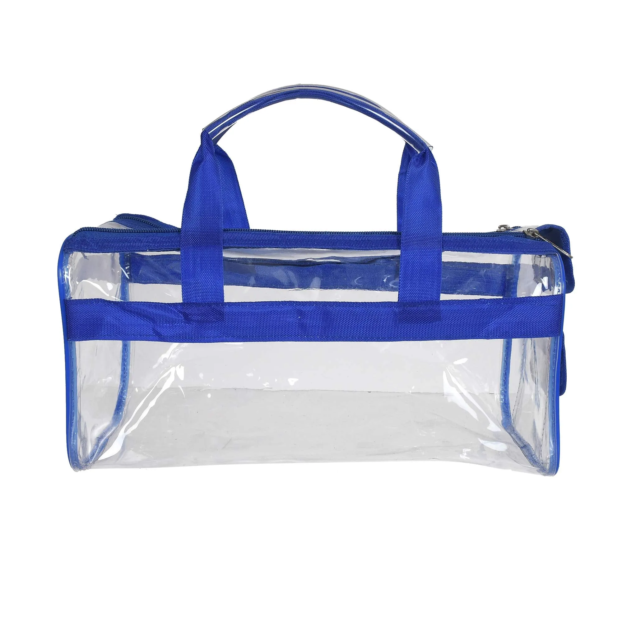 Kuber Industries Large Size 2 Crystal Clear Plastic Cosmetic Bags Travel PVC Vinyl Toiletry Bag, Zipper Large Transparent Waterproof Make-Up Case Organizer Bag (Blue & Red)