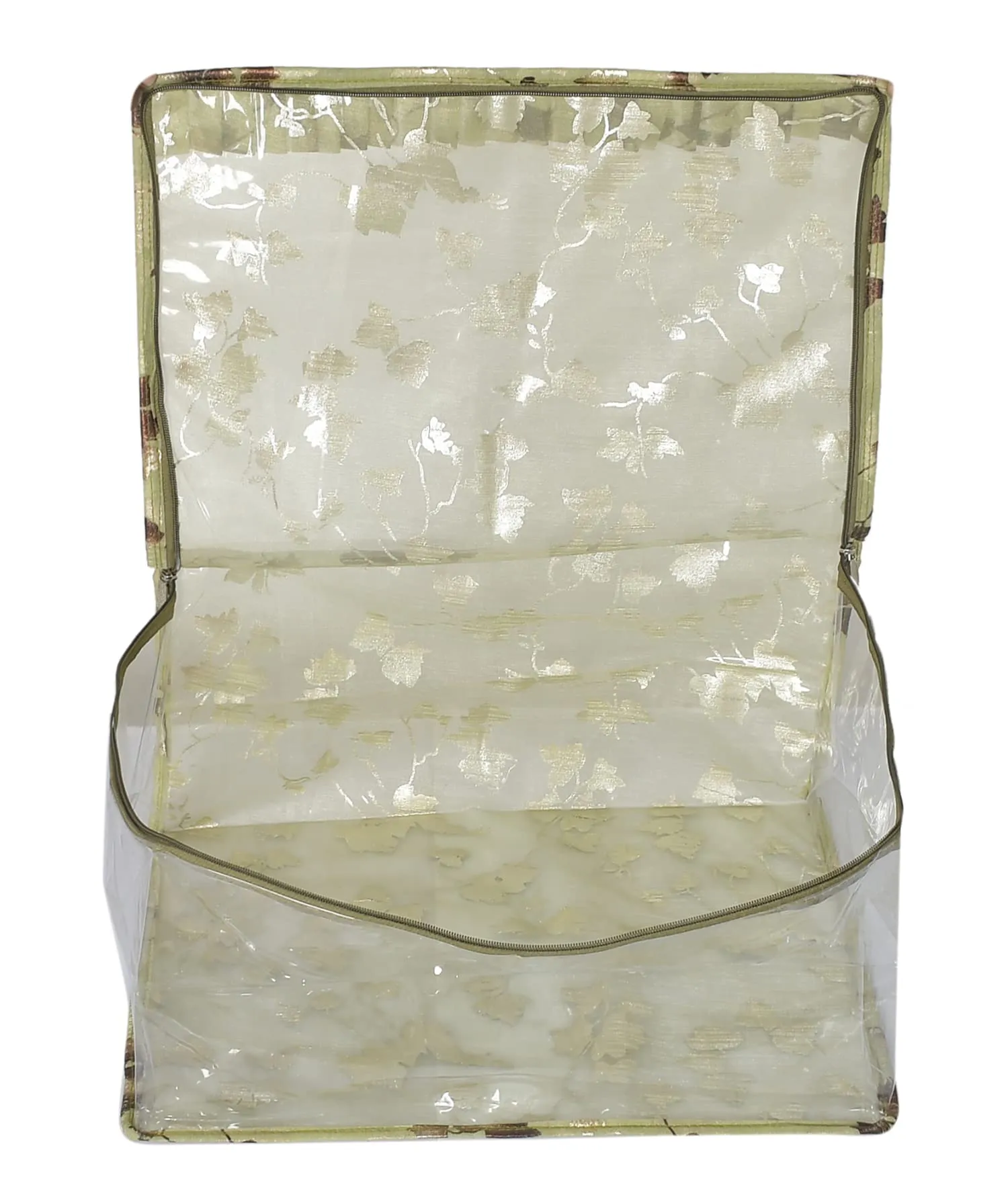 Kuber Industries Leaf Printed Laminated Transparent Underbed Storage Bag- Pack of 2 (Green)-HS43KUBMART26131