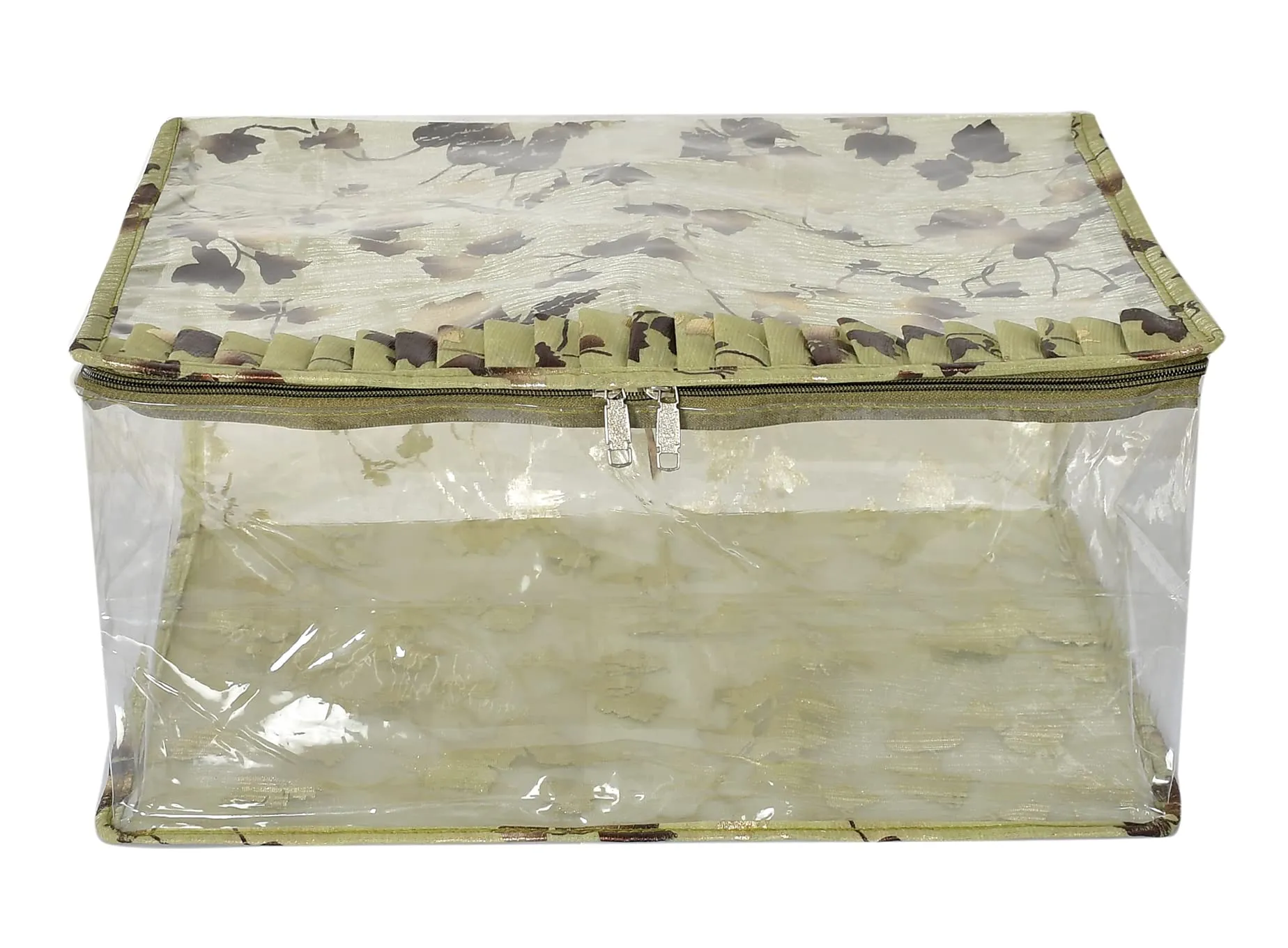 Kuber Industries Leaf Printed Laminated Transparent Underbed Storage Bag- Pack of 2 (Green)-HS43KUBMART26131