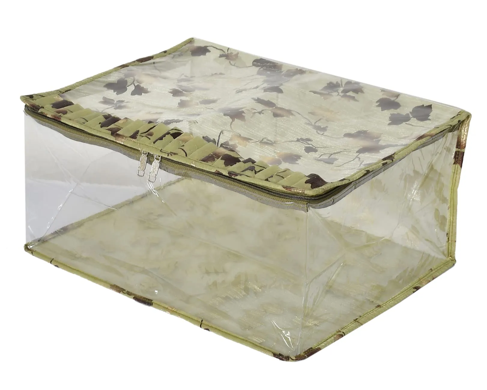 Kuber Industries Leaf Printed Laminated Transparent Waterproof Storage Bag/Organiser/Underbed For Saree, Lahenga, Cloths, Bedsheets- Pack of 2 (Green)-HS43KUBMART26130