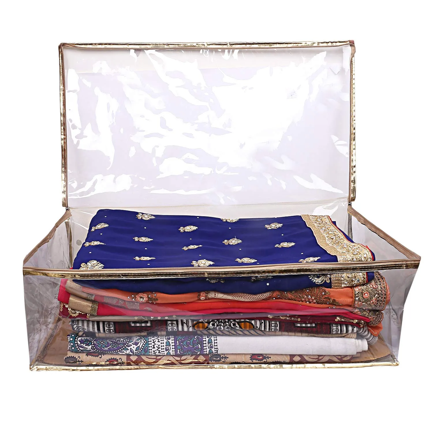 Kuber Industries Polka Dots Large PVC Transparent Saree Cover Cloth Cover Lahenga Cover Storage Bag, Extra Large (Gold) - CTKTC022776