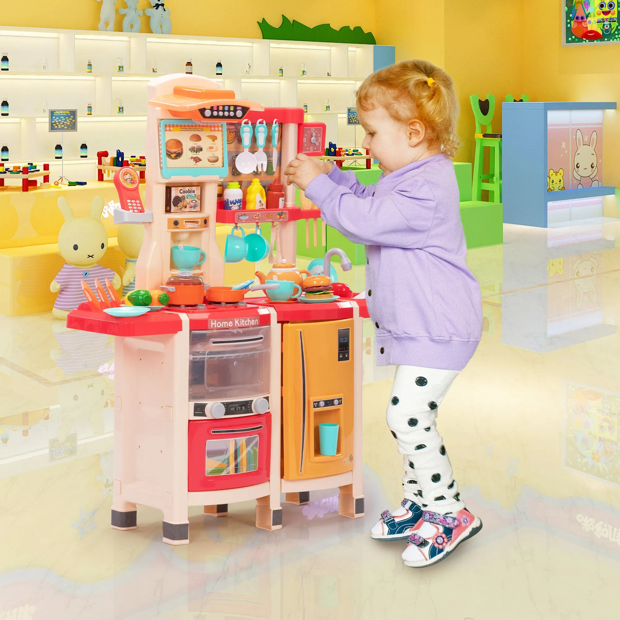 Large Pretend Play Kitchen Set Kids Cooking Playset with Realistic Lights;  Vivid Sounds;  Play Phone;  Clock and 65 Pcs Accessories;  3  ;  Blue XH