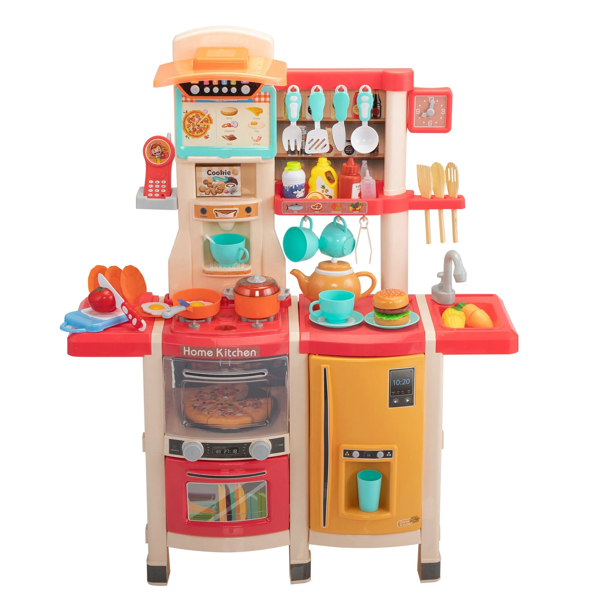 Large Pretend Play Kitchen Set Kids Cooking Playset with Realistic Lights;  Vivid Sounds;  Play Phone;  Clock and 65 Pcs Accessories;  3  ;  Blue XH