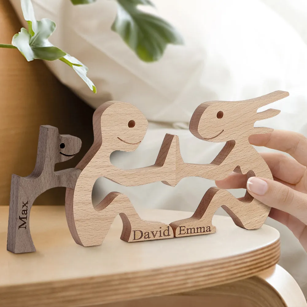 Love Couple and Dog Wooden Blocks Custom Names Table Decor Vallentine's Day Gifts