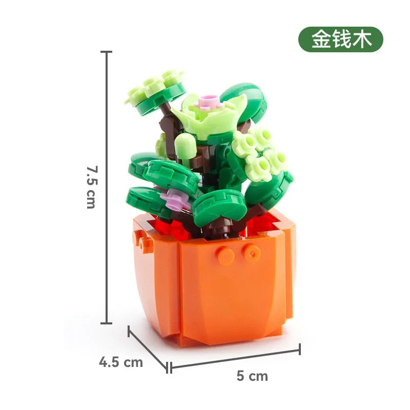 Mini Flower Building Blocks Home Desktop Succulent Potted Ornaments Diy Small Particles Puzzle Assembled Children's Toy Gift