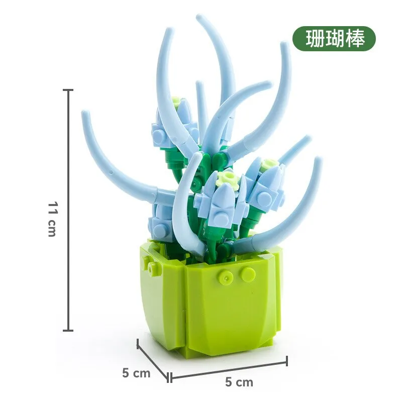 Mini Flower Building Blocks Home Desktop Succulent Potted Ornaments Diy Small Particles Puzzle Assembled Children's Toy Gift