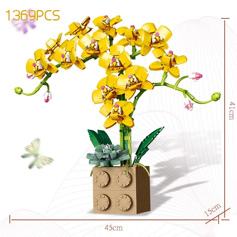 Moc Bouquet Orchid block flower Succulents Potted Building Blocks FIT for 10311  Romantic Kit Assembly Building Toy girl gift