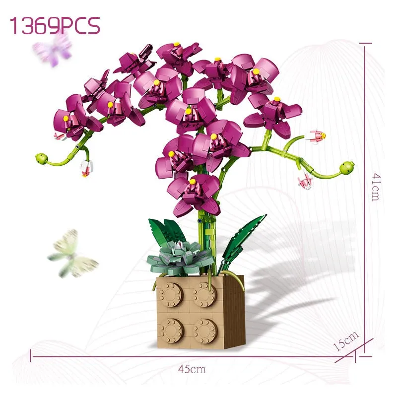 Moc Bouquet Orchid block flower Succulents Potted Building Blocks FIT for 10311  Romantic Kit Assembly Building Toy girl gift