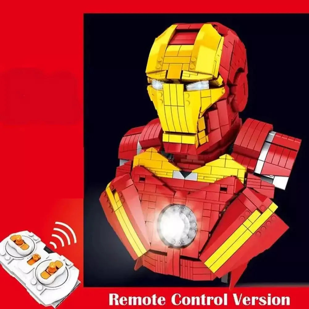 MOC  Compatible  1383pcs  Iron Man Busts Building Block Hero Bricks Toys Figure DIY 3D Model For Kids Collection  Remote Control Version