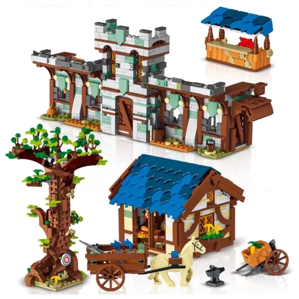 MOC NON  2724pcs Medieval Series Town Stable Model Creative Building Blocks City Horse House Bricks Diy Toys  For  Friends