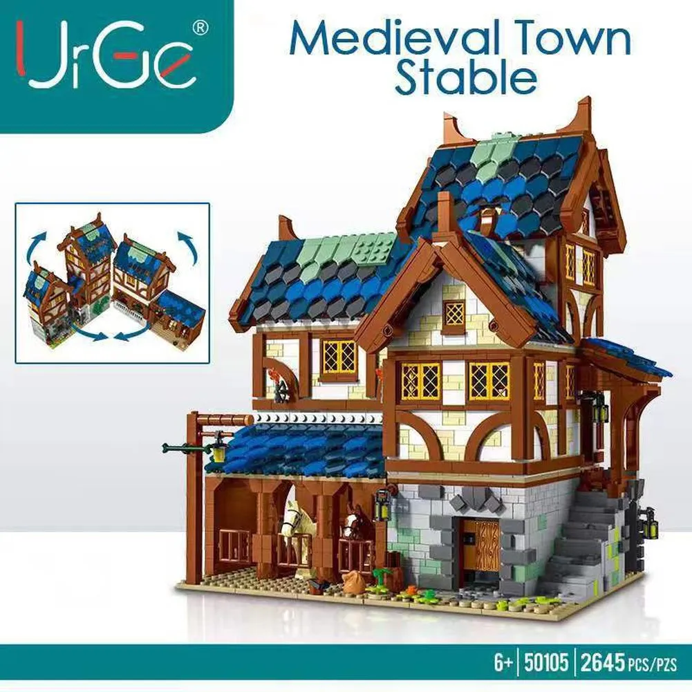 MOC NON  2724pcs Medieval Series Town Stable Model Creative Building Blocks City Horse House Bricks Diy Toys  For  Friends