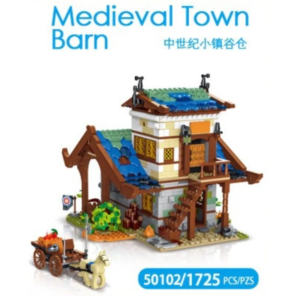 MOC NON  2724pcs Medieval Series Town Stable Model Creative Building Blocks City Horse House Bricks Diy Toys  For  Friends