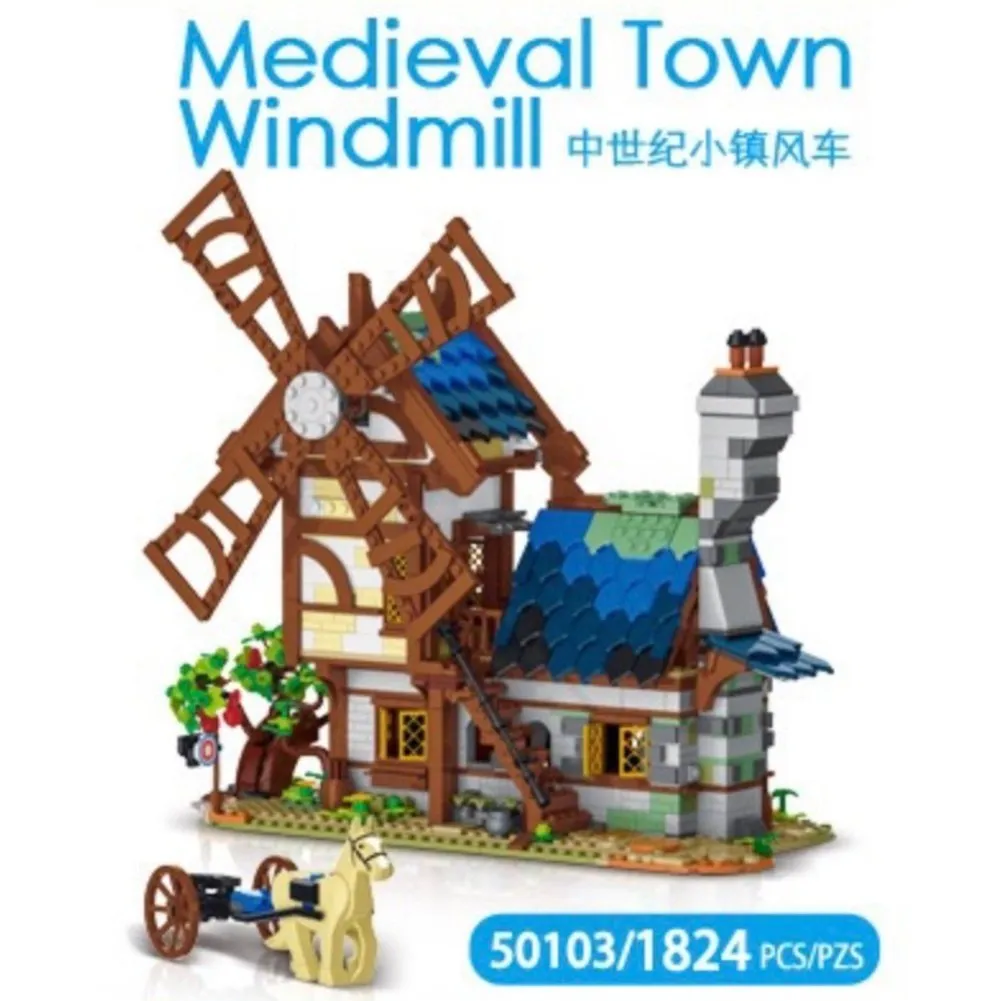 MOC NON  2724pcs Medieval Series Town Stable Model Creative Building Blocks City Horse House Bricks Diy Toys  For  Friends