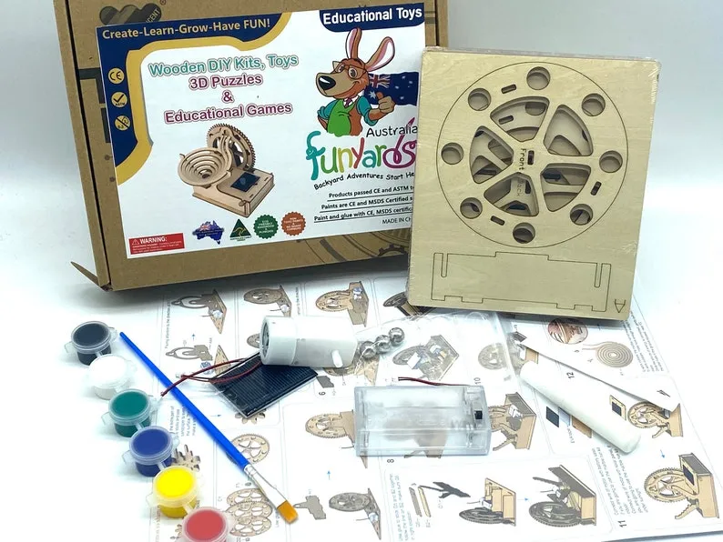 Motorized Laser-Cut Plywood Marble Run Model Kit for Ages 10 