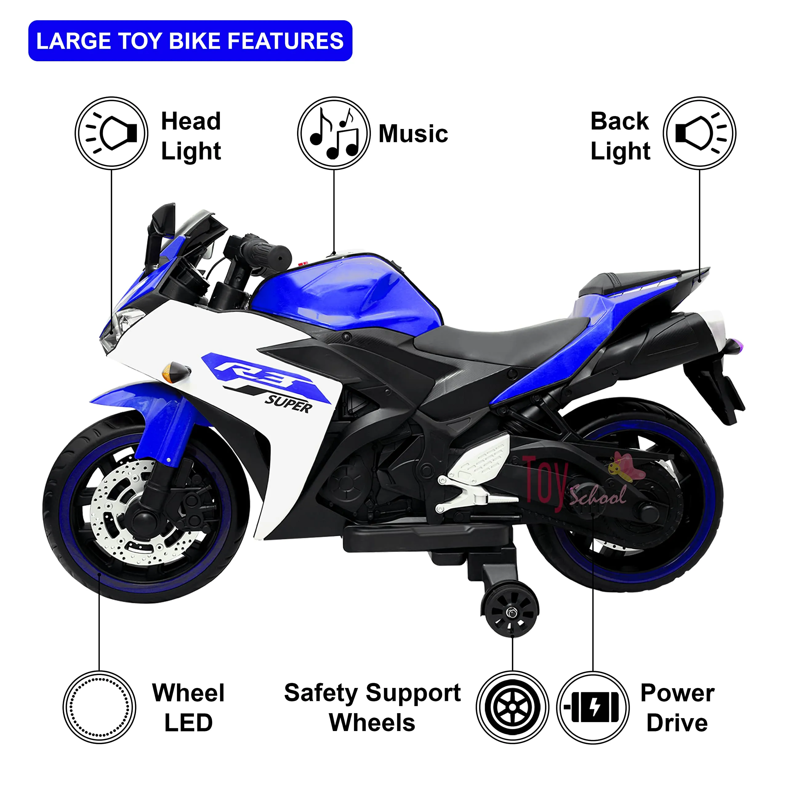 Nexus Product Kids Bike R3 Toy With Rechargeable Battery Operated Ride On For Kids To Drive | Electric Bike For Children [3 To 8 Years, Large, Blue White]