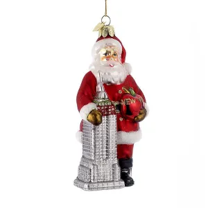 Noble Gems NYC Santa With Empire State Building Glass Ornament, NB0661