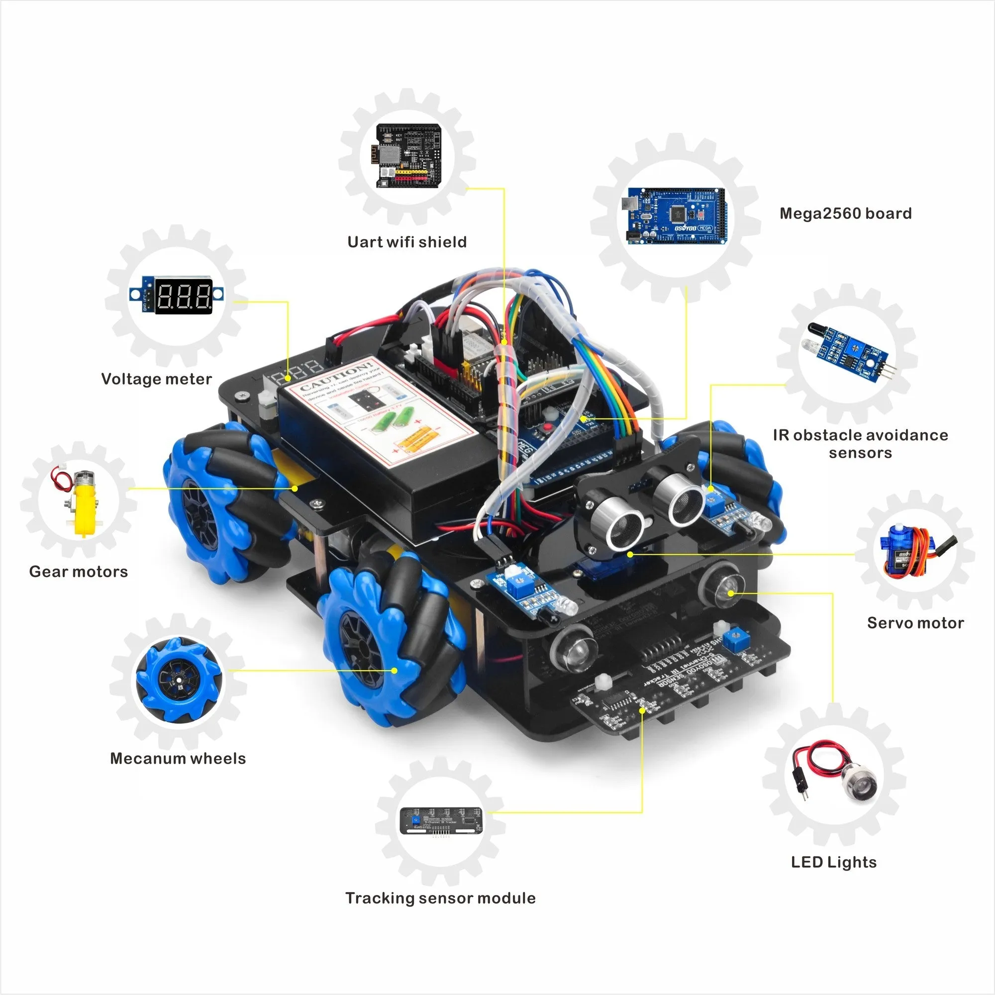 OSOYOO Omni-direction Mecanum Robot Car for Arduino Raspberry Pi